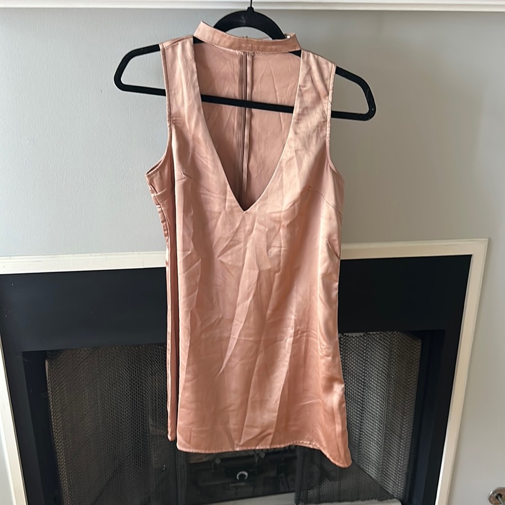 MissGuided nude satin open chest dress